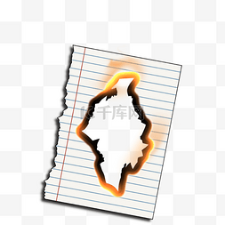 蓝色笔记本纸燃烧火焰橙色撕纸