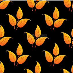 黑色背景上的橙色秋叶无缝图案，