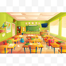 矢量手绘家具图片_矢量学校教室内部, 数学训练室。