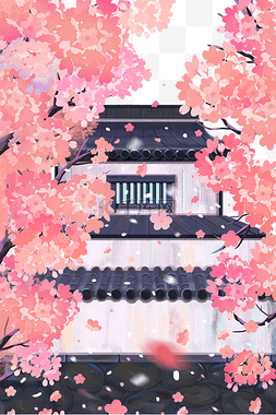 樱花树古建筑樱花季