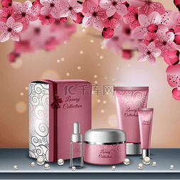 樱花彩色海报或广告传单与粉红色