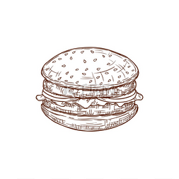 奶酪零食图片_汉堡单色素描孤立的汉堡或芝士汉