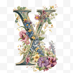 X图片_洛可可风格鲜花环绕字母系列字母