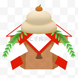 镜饼传统日本新年食物橙子树叶