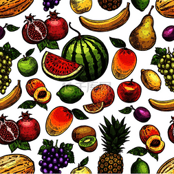 葡萄和菠萝图片_水果勾勒出无缝的图案外来菠萝香