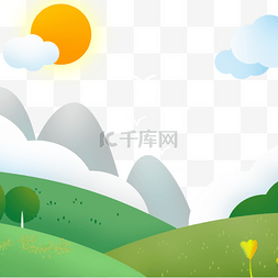 太阳伞模板图片_太阳高山和草地春季花卉风景