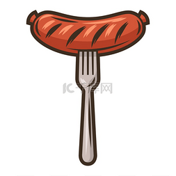 脂肪的食物图片_叉子上炸香肠的插图。