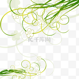 绿色清新春天背景图片_树枝绿色曲线线条小花几何边框