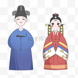 韩式传统婚礼新婚夫妇卡通人物