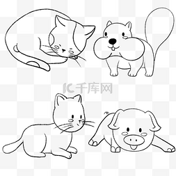线描猫咪图片_线描动物