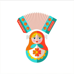 茶壶背景图片_俄罗斯手风琴和俄罗斯娃娃。