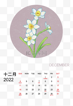 虎年月历图片_2022年12月水仙花月历