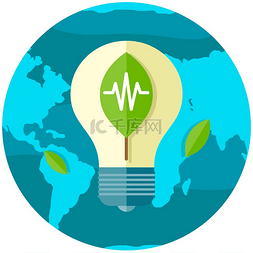 电力生产图片_地球背景上的环保灯泡生产环保电
