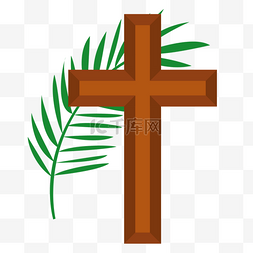 濯足节圣餐绿色枝叶棕色十字架
