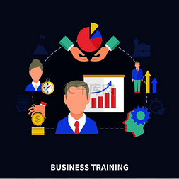 商业培训背景图图片_蓝色背景平面矢量图上带有商业培