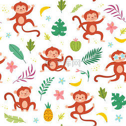 猴子香蕉图片_可爱的猴子无缝模式。