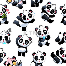 布料图案纹理图片_熊猫无缝图案可爱的小竹熊滑稽的