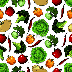 蔬菜无缝背景带有新鲜农场素食图