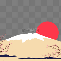 红日当天图片_富士山上太阳刚刚升起日本风格边