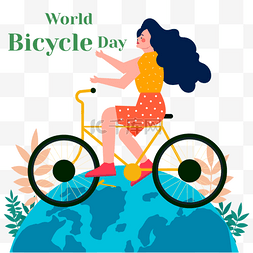 世界自行车日红色格子裙骑行女孩
