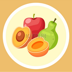 红杏子图片_圆形的天然新鲜水果红苹果绿梨切