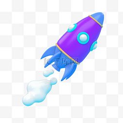 紫色立体图片_C4D立体漂浮火箭