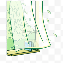 绿色植物窗台图片_春分春天绿色植物窗户窗帘窗景