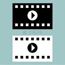 电影电视图标图片_黑色和白色电影丝带图标。黑色和
