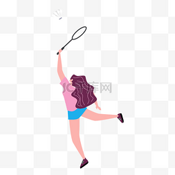 甜美女孩手绘图片_羽毛球运动单脚跳跃女孩
