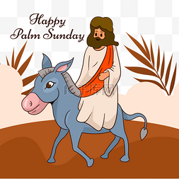 圣枝图片_棕枝主日骑着蓝色驴的耶稣