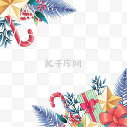 圣诞空礼盒图片_水彩圣诞拐杖礼物植物花卉边框
