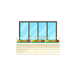 阳台房屋窗户建筑立面建筑矢量平面图标公寓阳台有砖栅栏玻璃窗和栏杆上的花朵现代建筑阳台律师与世隔绝阳台房屋窗户建筑立面建筑