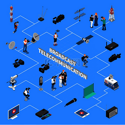 电视设计图片_蓝色背景 3d 矢量图上的广播设备