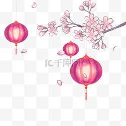 上东矢量插画图片_日本新年樱花灯笼节日边框