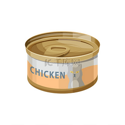 矢量动物图标图片_猫粮果冻鸡肉罐头矢量扁平图标罐