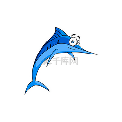 旗鱼矢量图片_蓝色的马林鱼尖鼻子孤立的卡通人