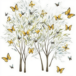 柳树扁平图片_围着柳树飞的蝴蝶