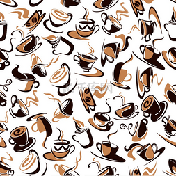 无缝装饰的棕色咖啡杯图案，由咖
