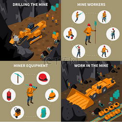 地下墓室图片_矿工人 2 x 2 等距图标集