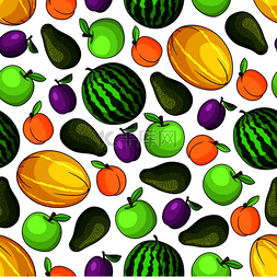 无缝西瓜图片_甜美新鲜的水果背景与青苹果、西