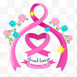丝带乳腺癌图片_乳腺癌宣传月被鲜花包围的丝带
