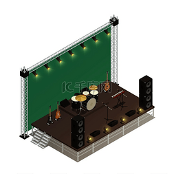 舞台表演图片_用音频放大器、电吉他和打击乐器