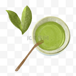绿色抹茶粉图片_抹茶饮品水彩风格