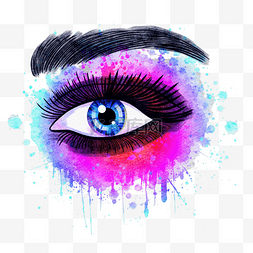 蓝紫色晕染图片_女性眼睛晕染墨迹水彩风格