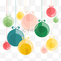 圣诞节可爱文字框图片_圣诞球美丽可爱粉红绿黄色装饰