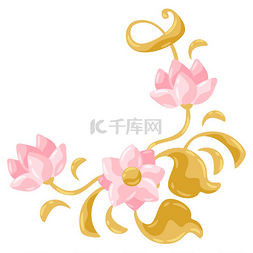 花卉装饰框架粉红色和金色漂亮的