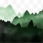 绿山与森林树水彩画