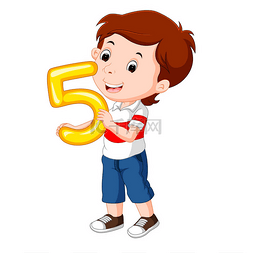 boy图片_cute child holding balloon with number five