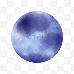 水彩蓝色笔刷图片_月亮单个水彩风格