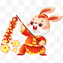 兔年兔子放鞭炮新年春节新春喜庆
